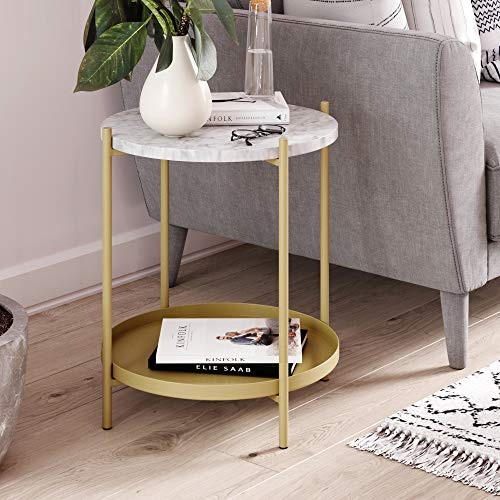 Nathan James Alexis Round Modern Side Accent or End Living Bedroom and Nursery Room, 1 Table, Gold