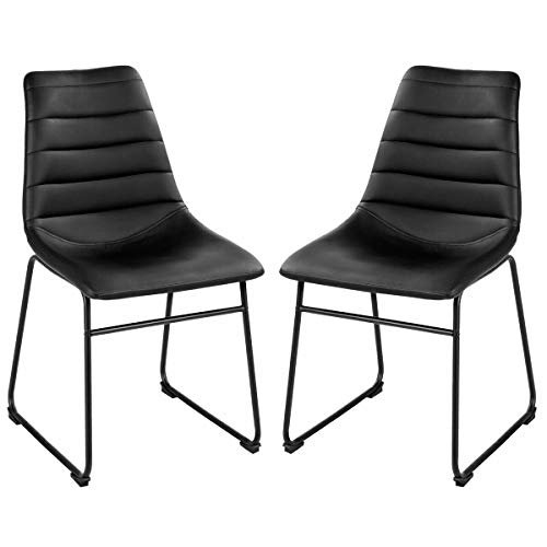 COSTWAY Set of 2 Dining Side Chairs, Modern PU Leather, Armless Padded Seat Back Bistro for Pub, Dining Kitchen w/Metal Legs, Black