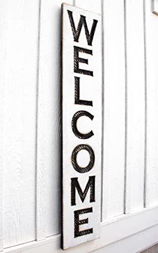 Large Vertical Welcome Sign - Carved (Available in 3 Sizes) Wood Board Rustic Distressed Porch Farmhouse Style Restaurant Cafe Wooden Wall Art Decoration