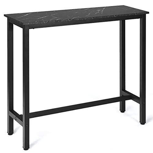 COSTWAY 47Ó Bar Table with Metal Frame & Faux Marble Top, Industrial Bar Height Table for Small Space, Multifunctional Pub Dinning Desk for Dining Room Living Room Bar (Black)