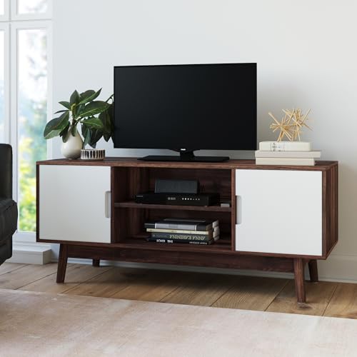 Nathan James Wesley Scandinavian TV Stand Media, Entertainment Center with Cabinet Doors, Console Table with Storage for Living Room, Brown/White