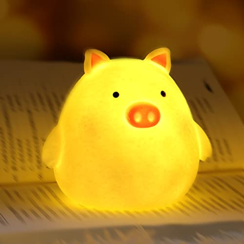 Lying Flat Night Light, LED Rechargeable Silicone Soft Vegetable Night Lamp, 3 Mode Silicone Dimmable Nursery Nightlight, Cute Timer Children Table Lamp for Bedroom Nursery (Pig)