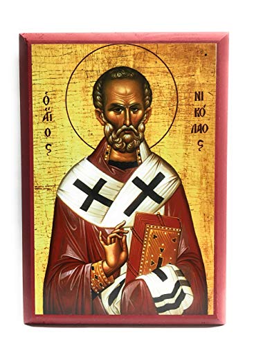 Wooden Greek Orthodox Christian Icon Saint Nicholas of Myra the Wonderworker (4.5" x 6.5")