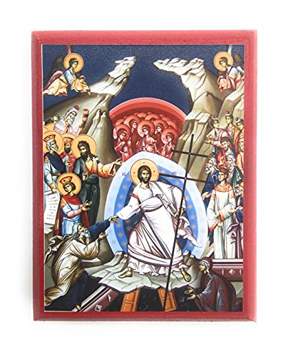 Wooden Greek Orthodox Christian Icon Resurrection of Jesus Christ (3.5" x 4.5")