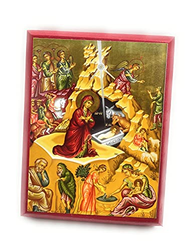 Wooden Greek Orthodox Christian Icon The Nativity of Jesus Christ/Christmas (3.5" x 4.5")