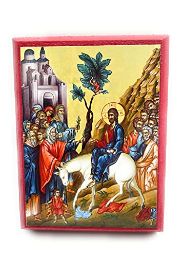 Wooden Byzantine Orthodox Christian Icon Entry of Our Lord Jesus Christ into Jerusalem/Palm Sunday (3.5" x 4.5")