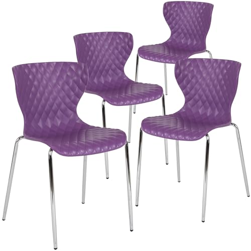 Flash Furniture 4 Pack Lowell Contemporary Design Purple Plastic Stack Chair