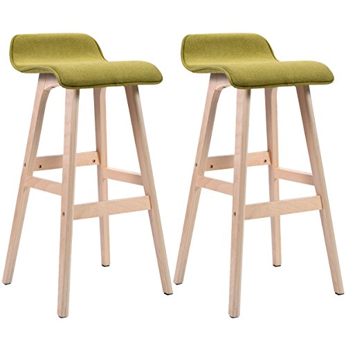 COSTWAY 29-Inch Vintage Wood Bar Stool Dining Chair Counter Height Kitchen Bar (2, Green)