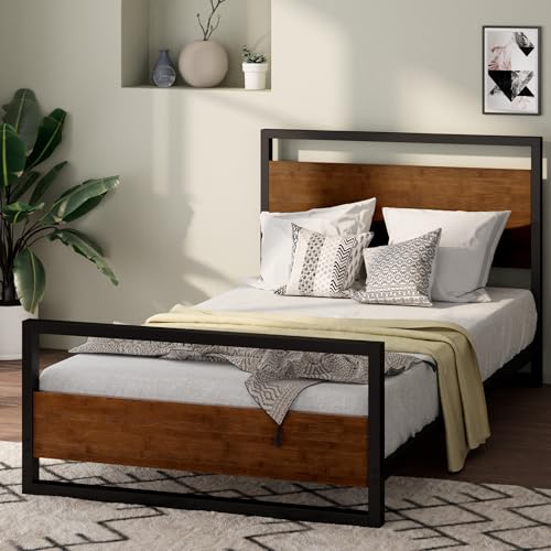 ZINUS Suzanne Bamboo and Metal Platform Bed Frame with Footboard / Wood Slat Support / No Box Spring Needed / Easy Assembly, Twin