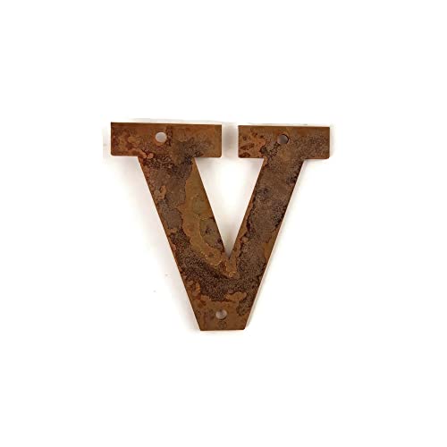 Steel Metal Letters and Numbers A through Z and 0 through 9 Height Four to Twelve Inches Tall (Four Inches Tall, V, Naturally Rusted)