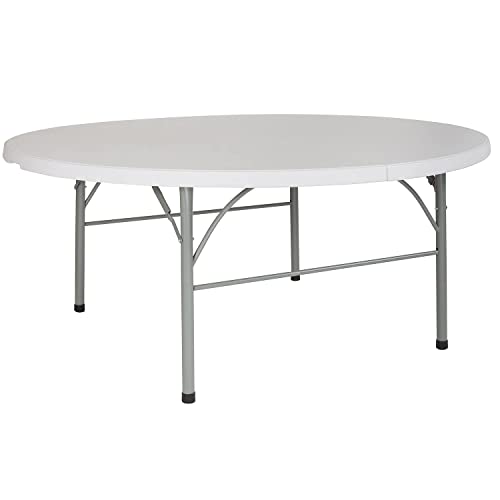 Flash Furniture Stonewall 6-Foot Round Bi-Fold Granite White Plastic Banquet and Event Folding Table with Carrying Handle