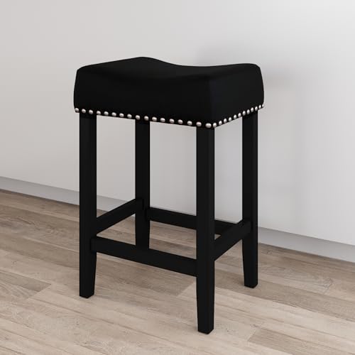 Nathan James Hylie Nailhead Wood Pub-Height Kitchen Counter Bar Stool, 24", Black