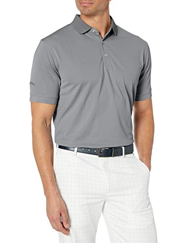 Callaway Men's Golf Short Sleeve Solid Ottoman Polo Shirt, Smoked Pearl, Medium