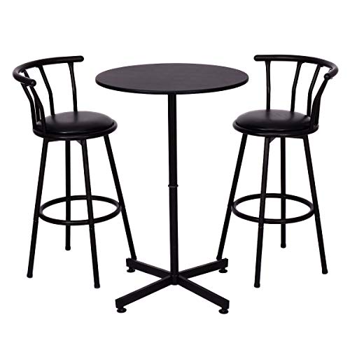 COSTWAY 3 Piece Bar Table Set, Black