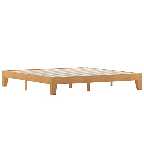 Flash Furniture Evelyn Wooden Platform Bed - Natural Pine Finish - King - Wooden Slat Support - No Box Spring Required - Easy Assembly