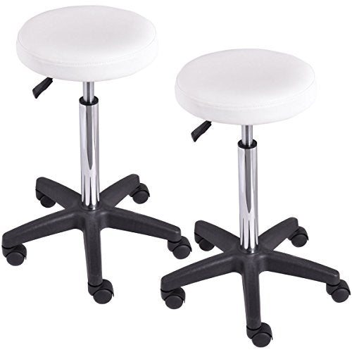 COSTWAY Set of 2 Rolling Swivel Bar Stool Hydraulic Round Height Adjustable Stool with Casters Wheels 360 Degree Rotation Stool Chair for Home Living Room Office Salon Facial Massage Stool(White)