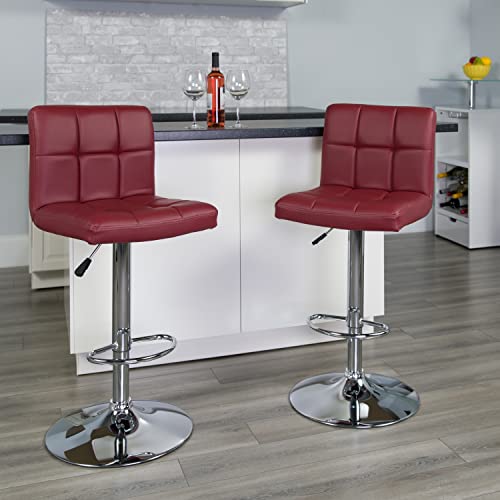 Flash Furniture Alexandra 2 Pack Contemporary Burgundy Quilted Vinyl Adjustable Height Barstool with Chrome Base