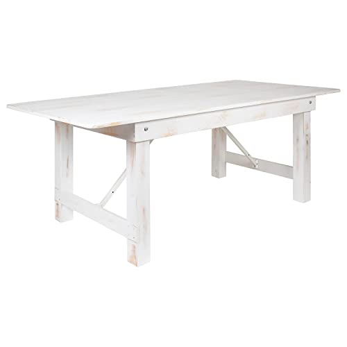 Flash Furniture HERCULES Series 7' x 40" Rectangular Antique Rustic White Solid Pine Folding Farm Table