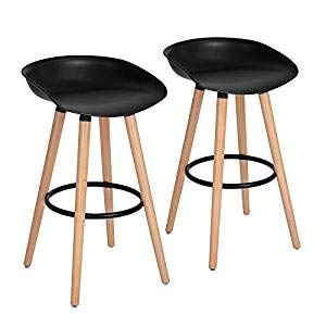 COSTWAY Barstools Set of 2, Modern Comfortable Armless Bar Stool, Counter Height Bistro Pub Side Stools, Backless Barstools with Wooden Legs, for Home & Kitchen (Black)