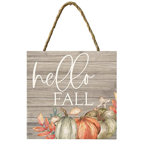 Yippee Daisy Pumpkin Hanging Sign - Home Decorative Rustic Wooden Sign, Thanksgiving, Fall, Autumn Decor to Hang in Front Door, Kitchen Wall, Outdoor, Porch, Farmhouse, Garden - 7" x 7", Hello Fall