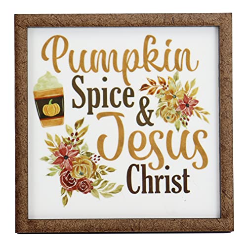 Pumpkin Spice & Jesus Christ Sign - Tier Tray Sign - Fall Décor - Mini Wooden Sign - Wood Sign - Shelf Sitter - Home Decor - kitchen Decor (4" x 4")