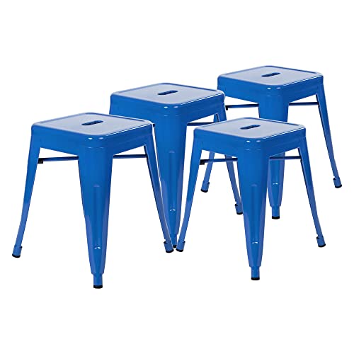 Flash Furniture Metal Dining Table Height Stool - Backless Royal Blue Kai Commercial Grade Stool - 18 Inch Stackable Dining Chair - Set of 4