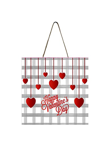 Twisted R Design Wood Mini Sign 5" x 5" (5 x 5 Inches, Happy Valentine's Day Gray Plaid)