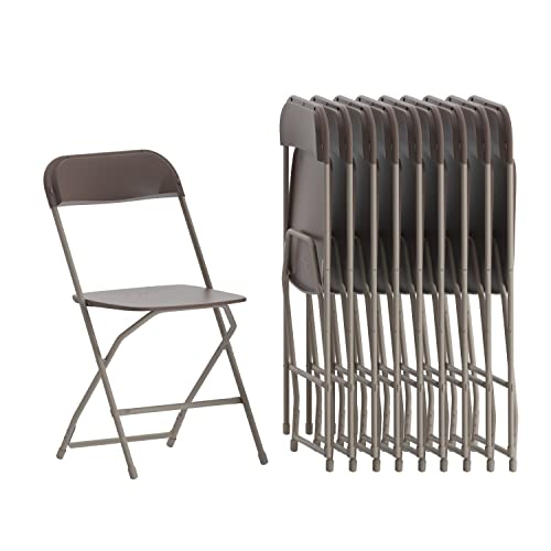 Flash Furniture Hercules Plastic Folding Chair - Brown (10 Pack) | Lightweight, Durable, and Comfortable Event Chair | 650LB Weight Capacity