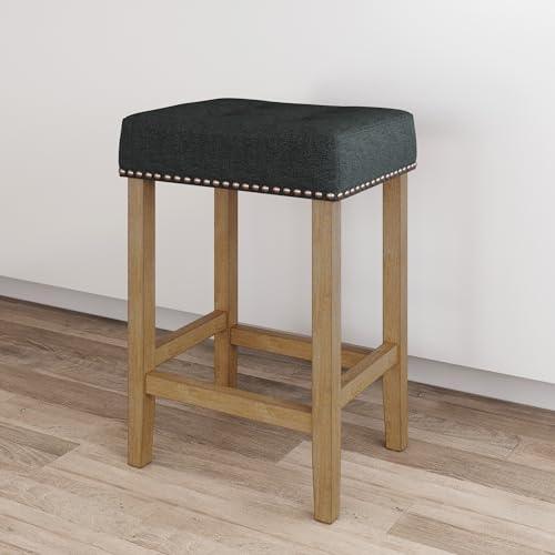 Nathan James Hylie Nailhead Wood Pub-Height Kitchen Counter Bar Stool 24", Gray/Light Brown