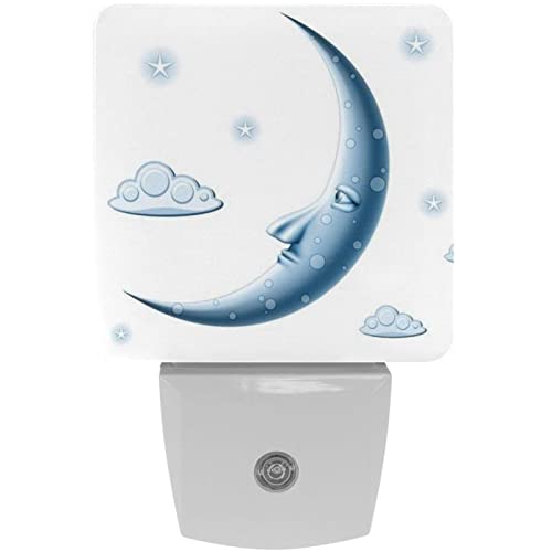 2 Pack Plug-in Nightlight LED Night Light Blue Moon in Sky with Clouds and Stars, Dusk-to-Dawn Sensor for Kid's Room Bathroom, Nursery, Kitchen, Hallway