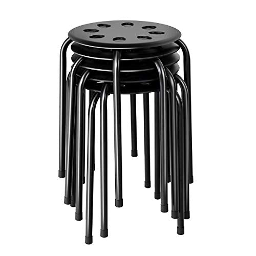 COSTWAY Stackable stools, Portable Plastic 17" Height Backless Stools Round Top Storage Lightweight Perfect for Kitchen Home Living Room Furniture, Set of 5, Black