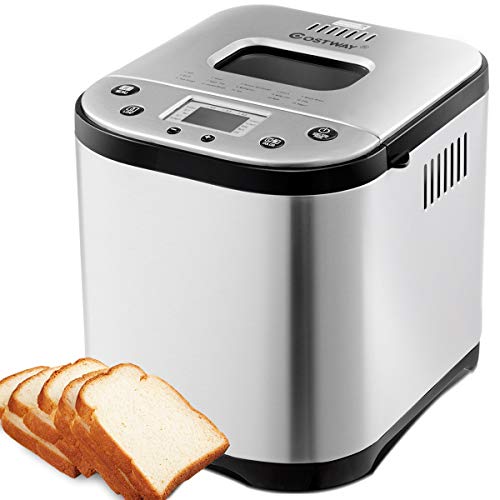 COSTWAY 2 LB Bread Maker Automatic Programmable Multifunctional Bread Machine with 15 Programs, 3 Loaf Sizes, 3 Crust Colors, 15 Hours Delay Timer, 1 Hour Keep Warm (15 Programs 710W)