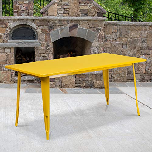 Flash Furniture Charis Commercial Grade 31.5" x 63" Rectangular Yellow Metal Indoor-Outdoor Table