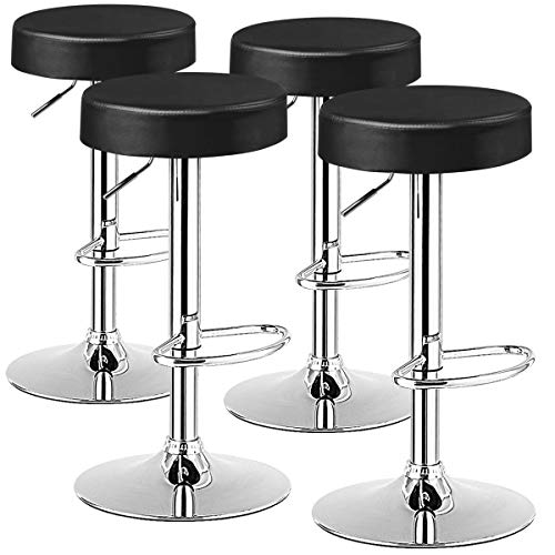 COSTWAY Bar Stools Set of 4, Modern Swivel Backless Round Barstool, PU Leather Armless bar Chair with Height Adjustable, Chrome Footrest, Sturdy Metal Frame for Kitchen Bistro Pub (4 pcs, Black)