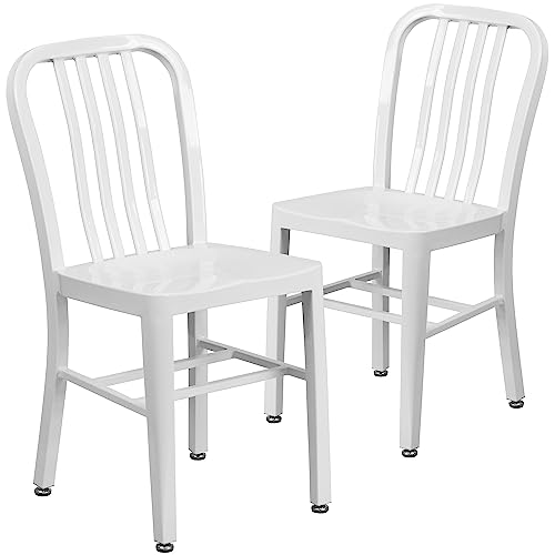 Flash Furniture Gael Commercial Grade 2 Pack White Metal Indoor-Outdoor Chair