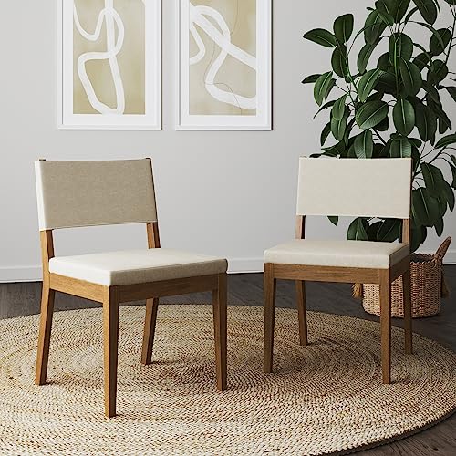 Nathan James Linus Modern Upholstered Chair, Set of 2, Light Gray/Dark Brown