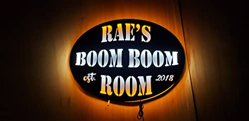 Personalized Boom Boom Room- Wood Led Man cave sign, Handmade 23" X 17", Pick your light color!