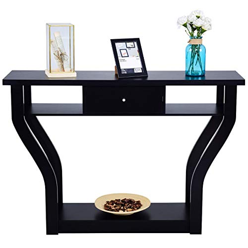 COSTWAY Hall Console Accent Entryway with Shelf and Drawer, Black