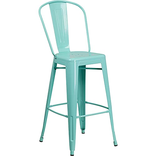 Flash Furniture Blake Commercial Grade 4 Pack 30" High Mint Green Metal Indoor-Outdoor Barstool with Back