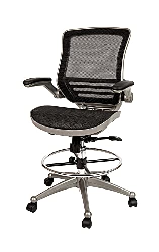 Flash Furniture Waylon Mid-Back Transparent Black Mesh Drafting Chair with Graphite Silver Frame and Flip-Up Arms