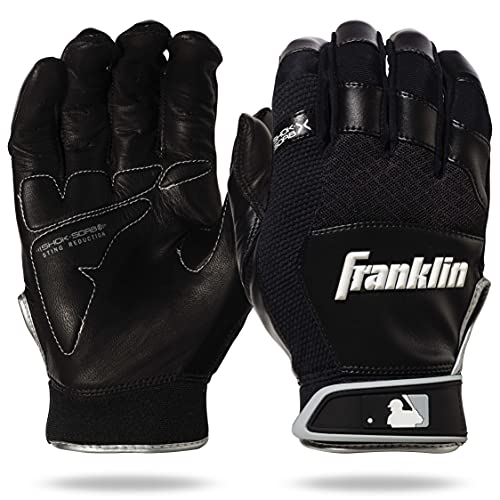 Franklin Sports 20966F4 Shok-Sorb X Batting Gloves, Black/Black, Adult Large