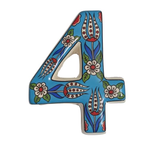 Large Ceramic Housewarming Sign Ceramic Address Plaque House Numbers Sign Door Personalized Coloured Decorative Hand Decoratede Housewarming Gifts Tulip Design 12 * 9 cm (Turquoise, 4)