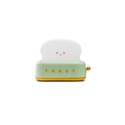 Toaster Lamp Night Lights for Desk Decoration, Cute Toast Bread Shape Light with Smiley Face, for Bedroom Living Room Birthday Child Gift (Green)