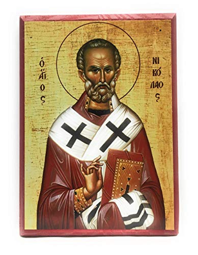 Wooden Greek Orthodox Christian Icon Saint Nicholas of Myra the Wonderworker (5.5" x 7.5")