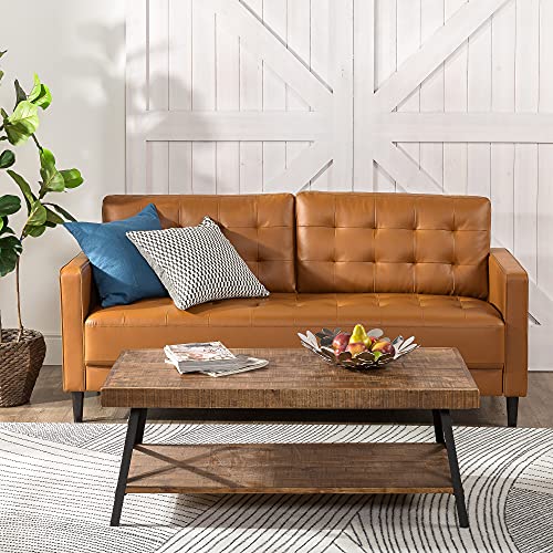 ZINUS Benton Faux Leather Sofa Couch / Easy, Tool-Free Assembly, Cognac