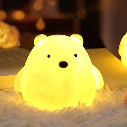 Lying Flat Night Light, LED Rechargeable Silicone Soft Vegetable Night Lamp, 3 Mode Silicone Dimmable Nursery Nightlight, Cute Timer Children Table Lamp for Bedroom Nursery (Bear)