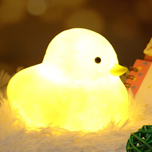 Lying Flat Night Light, LED Rechargeable Silicone Soft Vegetable Night Lamp, 3 Mode Silicone Dimmable Nursery Nightlight, Cute Timer Children Table Lamp for Bedroom Nursery (Duck)