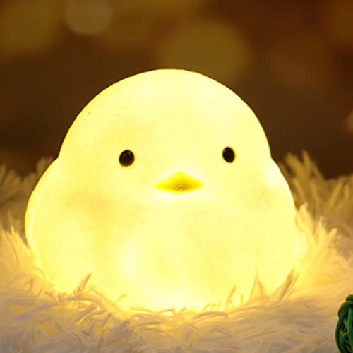 Lying Flat Night Light, LED Rechargeable Silicone Soft Vegetable Night Lamp, 3 Mode Silicone Dimmable Nursery Nightlight, Cute Timer Children Table Lamp for Bedroom Nursery (Chicken)