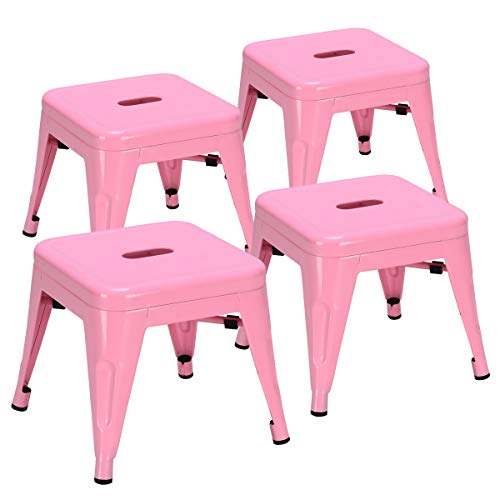 COSTWAY Kids Metal Stools Steel Barstools Vintage Antique Style Counter Bar Stool (Pink, Set of 4)