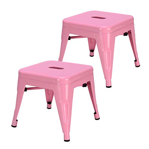 COSTWAY Kids Metal Stools Steel Barstools Vintage Antique Style Counter Bar Stool (Pink, Set of 2)